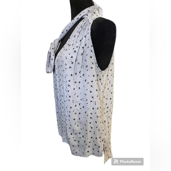 Free People  Blue Floral Neck Bow Tie Blouse Top small - Picture 3 of 12